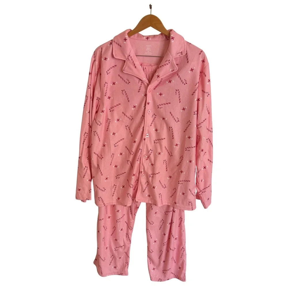 Carters Bedtime Womens Pink Candy Cane Holiday Pajama Set Size Large New NWT
